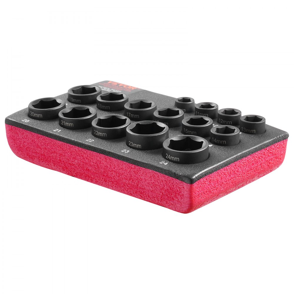 Zestaw nasadek do kluczy udarowych, napęd 9,5 mm, 15-częściowy zestaw nasadek metrycznych, 10–24 mm, stal stopowa Cr-Mo do napraw samochodowych, łatwe do odczytania oznaczenia rozmiarów, wytrzymała konstrukcja Zestaw nasadek do kluczy udarowych, napęd 9,5 mm, 15-częściowy zestaw nasadek metrycznych, 10–24 mm, stal stopowa Cr-Mo do napraw samochodowych, łatwe do odczytania oznaczenia rozmiarów, wytrzymała konstrukcja