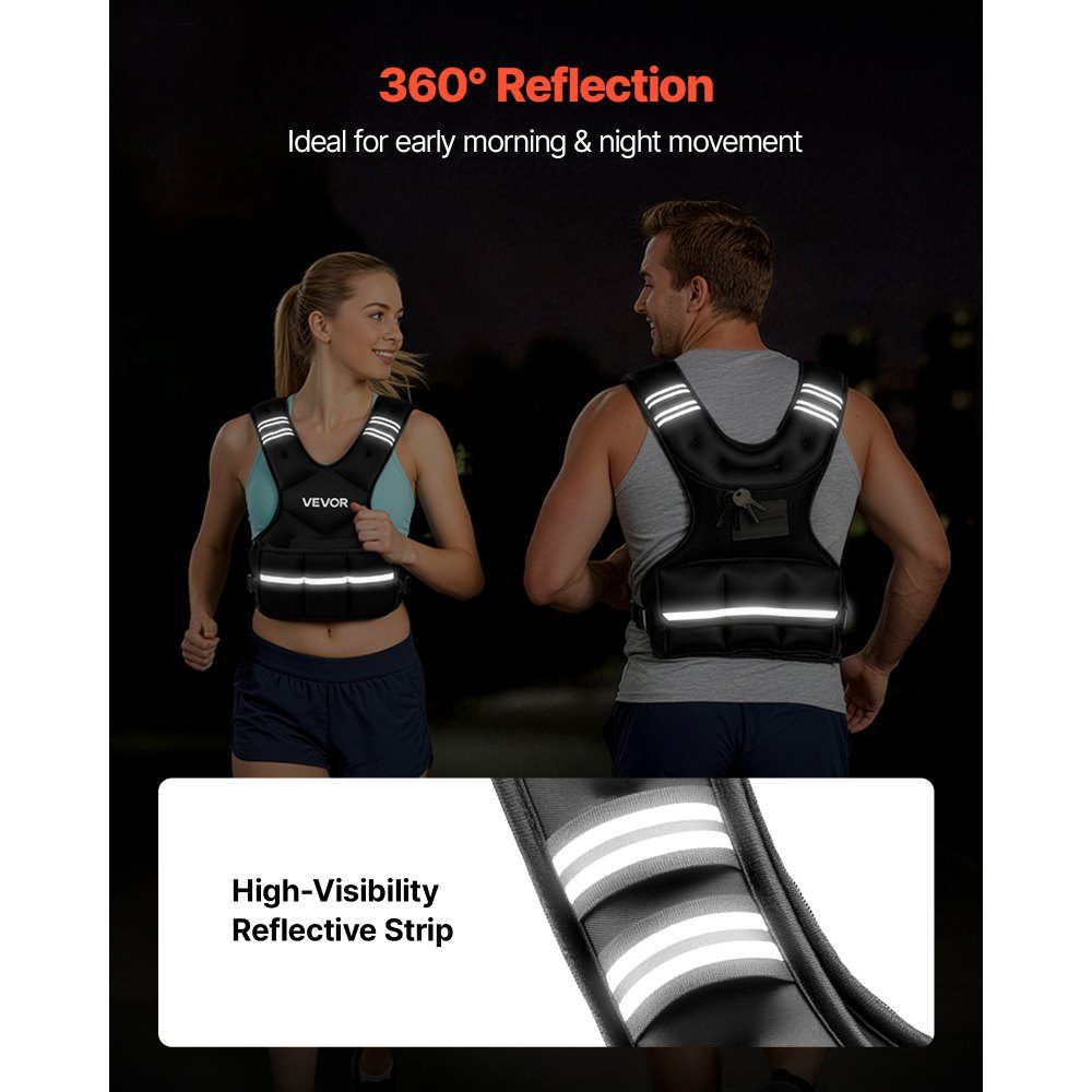 Adjustable Weight Vest 5-9.1kg with 6 Iron and Sand Weights and Reflective Strip Body Weight Vest Training Set for Men Women Training Equipment for Strength Training Running