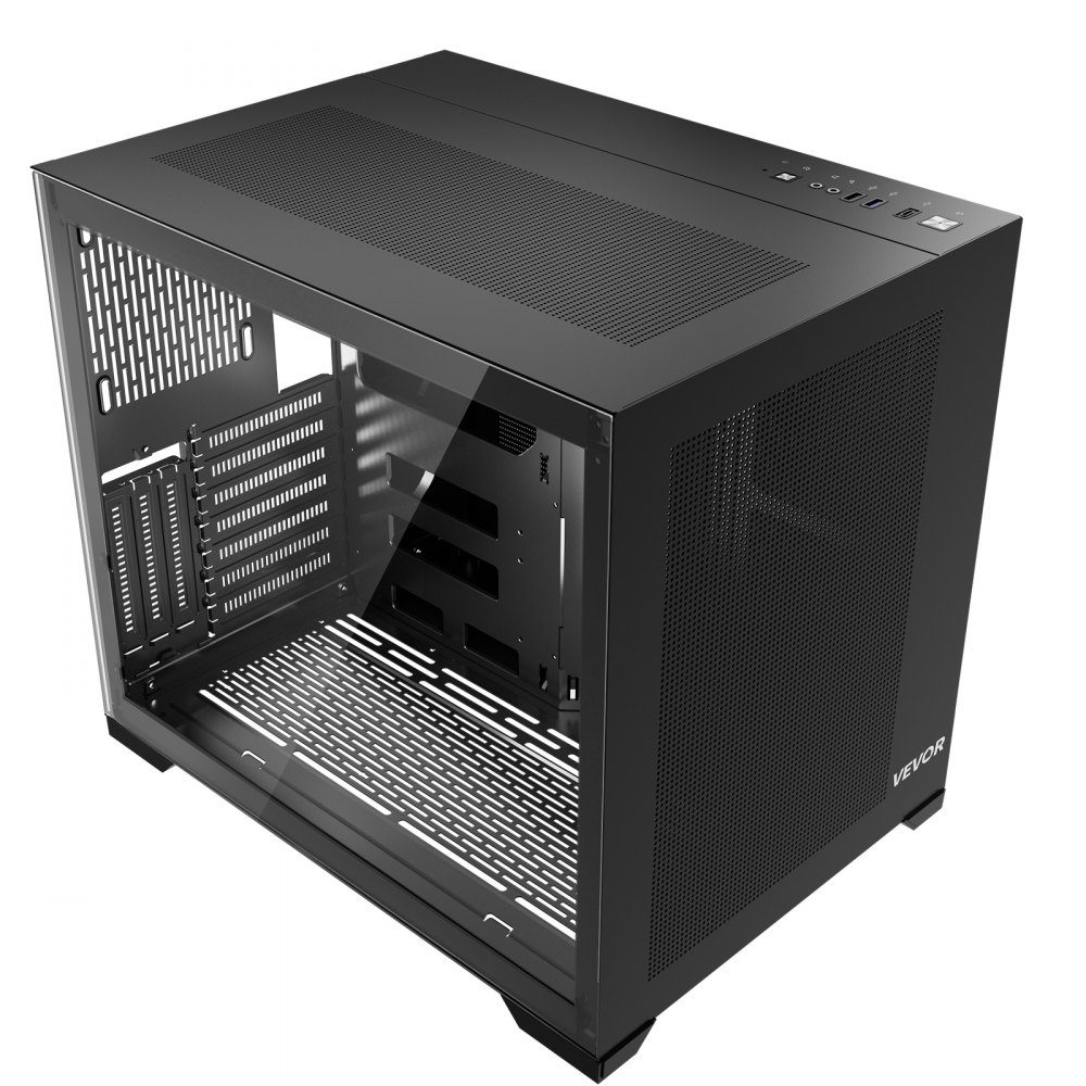Mid-Tower, Zweikammer-PC-Gehäuse mit gehärteten Glasscheiben, magnetischem Staubfilter, Kabelmanagement, für GPU bis zu 410 mm Länge, kompatibel mit ATX/M-ATX/ITX, kein Lüfter