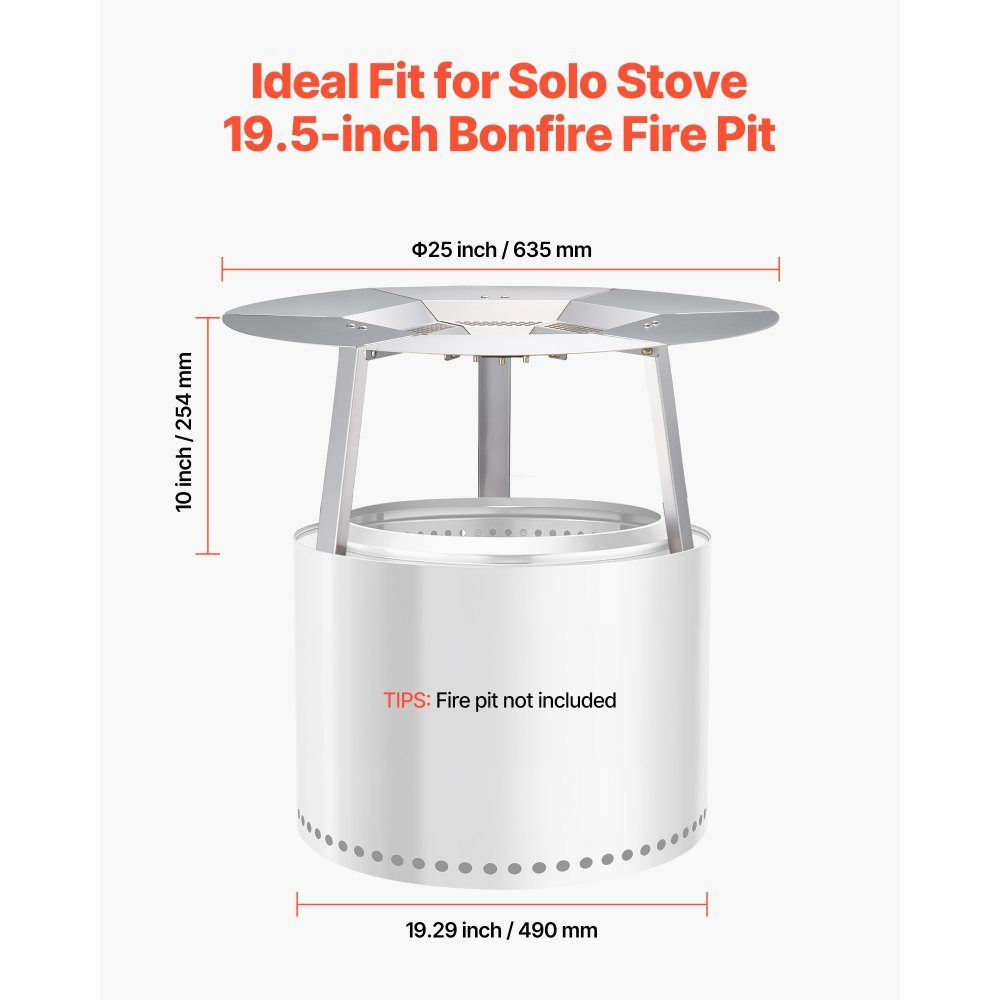 Diffuseur de chaleur pour bol à feu φ 635 x 254 mm Protecteur thermique rond pour foyer à bois Diffuseur de chaleur en acier inoxydable 304 Couvercle de brûleur amovible Accessoires de camping