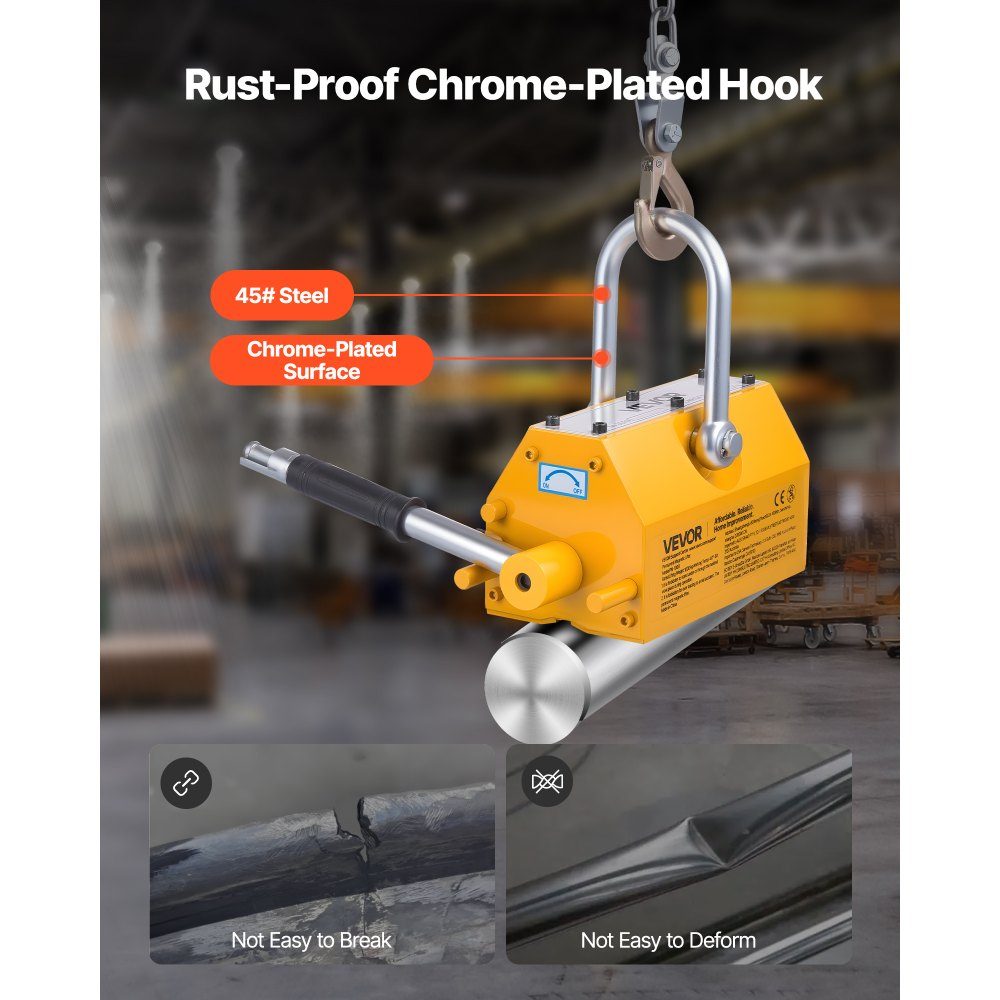 Load lifting magnet permanent magnet lifter 1000 kg pulling force lifting magnet with release handle & steel hook, used in workshop cranes and hoists, for lifting steel plates, boards