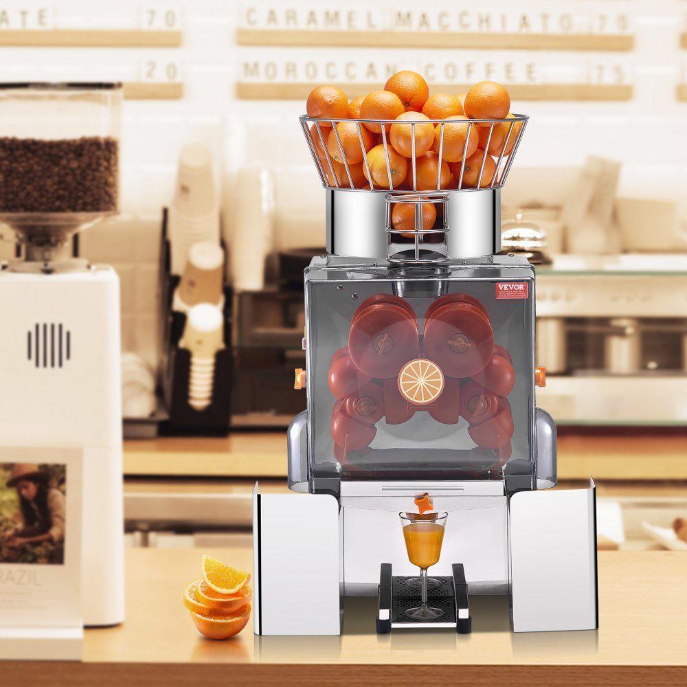 Commercial Orange Juicer, 120W Automatic Juicer, Stainless Steel Orange Juicer for 25 Oranges per Minute, with PC Cover, 46 x 52 x 90cm, Commercial Citrus Juicer, Electric Citrus Juicer