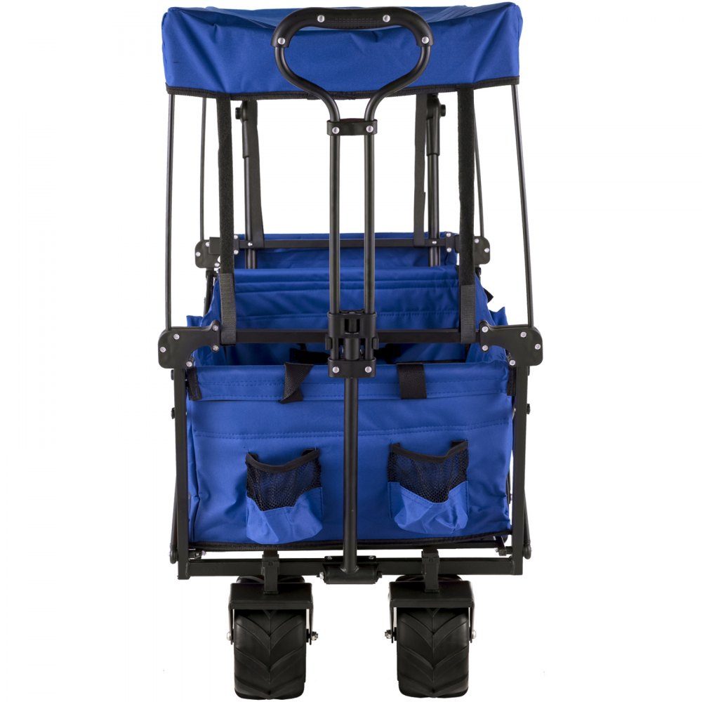 Bollerwagen klappbar 92,7 x 54,3 x 98,5 cm, Bollerwagen klappbar 100 kg, blaues Bollerwagendach, Luftreifen 600D Oxford Polyester, klappbarer Bollerwagen mit 2 Klettbändern, für Outdoor-Aktivitäten