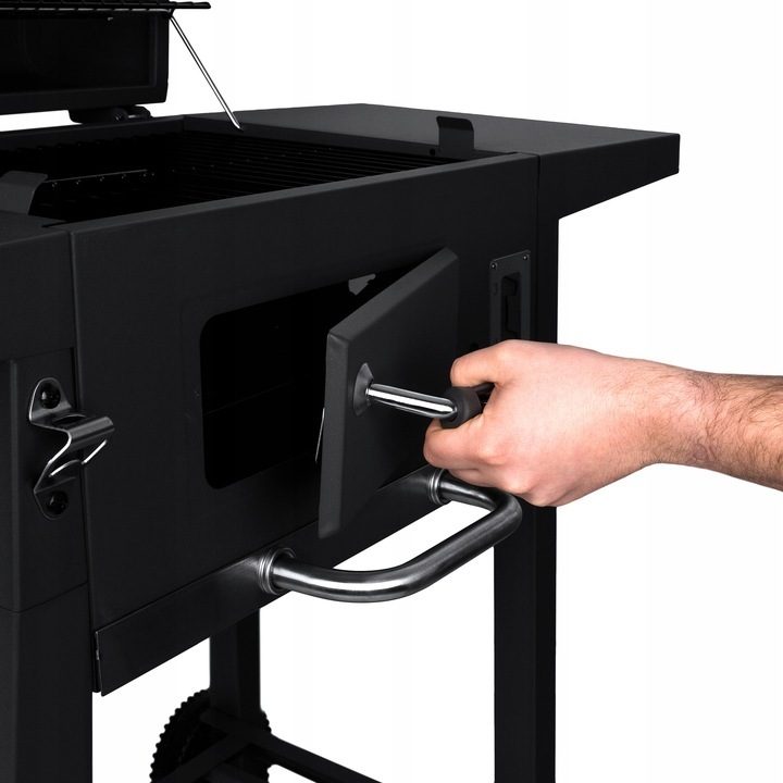 BBQ-Holzkohlegrill-Smoker-Set in Graphit mit höhenverstellbarem Deckel und 2 Seitenablagen