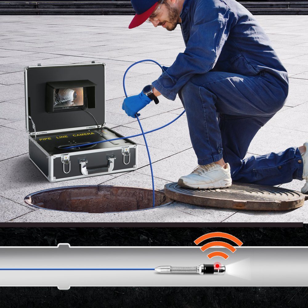 Sewer Camera with 512-Hz-Ortung, 30m 7" Pipe Inspection Camera with DVR Function, IP68-Kamera with 12 Adjustable LEDs, einer 16-GB-SD-Karte for Sewer Pipes, Home, Sewer Pipes