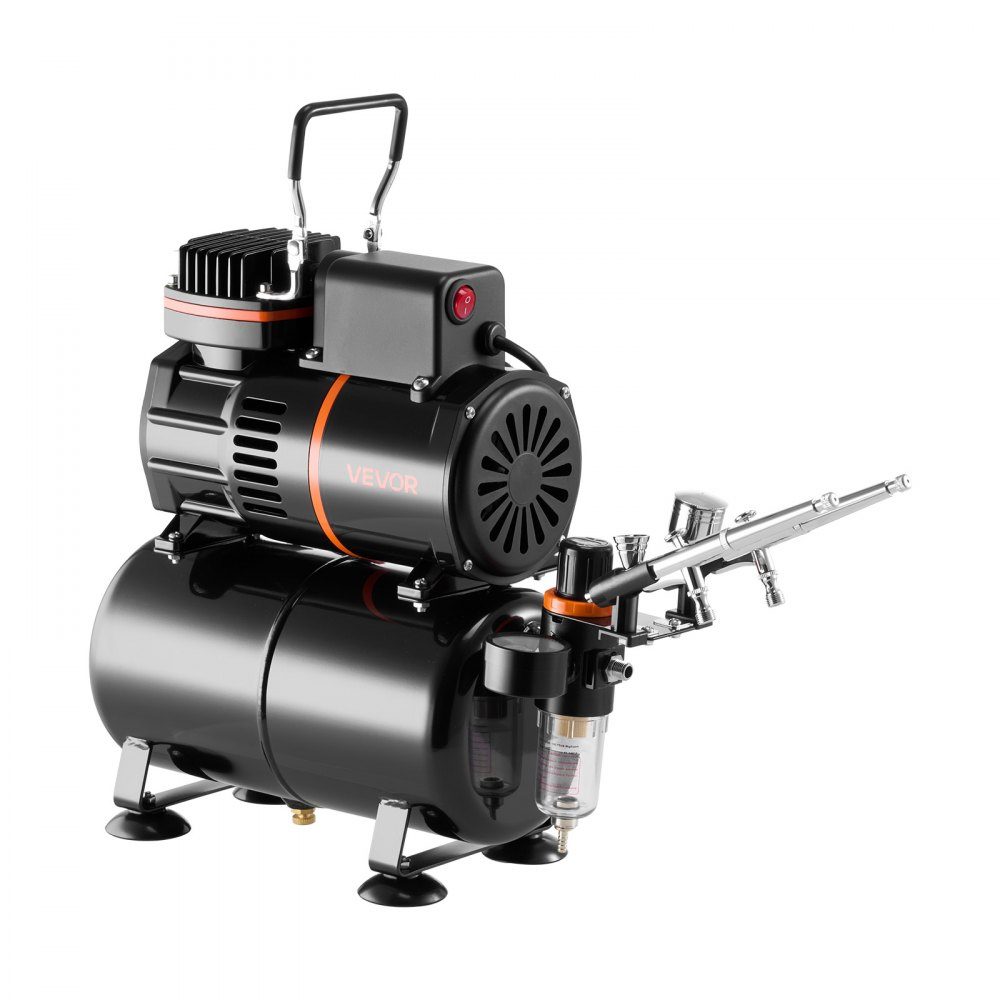 Set aérographe 1/6 HP avec compresseur et réservoir, double action 3 pistolets aérographe avec 3 buses (0,3/0,3/0,5 mm) & tuyau & peinture acrylique & 2 ventilateurs, pour décoration de gâteaux, peinture de modèles, nail art