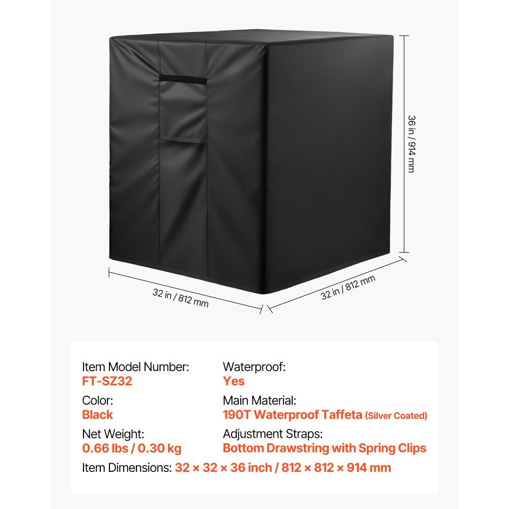 Klimaanlagen-Abdeckung, 812 x 812 x 914 mm, dreilagiges wasserdichtes Polyestergewebe, Schutzhülle, universelle Passform, Schwarz