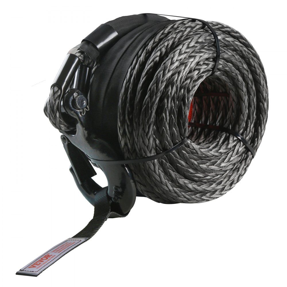 Synthetisches Windenseil, 12,7 mm x 28,04 m, 14,51 t, synthetisches Windenseil, Kabelseil mit Schutzhülle + geschmiedetem Windenhaken + Kordelzug, universell passend für SUV, großes Geländefahrzeug