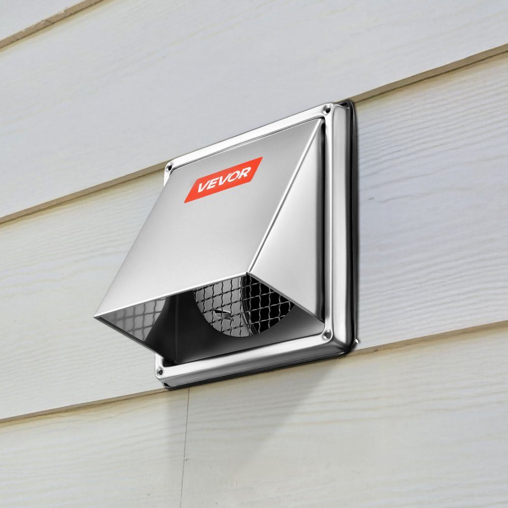 Ventilatierooster van roestvrij staal, 188x188x146mm, afzuigkap, weerbeschermrooster, weerbeschermkap, uitlaatrooster met geïntegreerd beschermrooster, voor thuis, badkamer, garage, keuken, kelder (zilver)