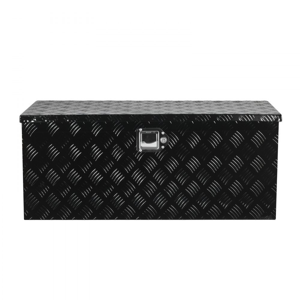 Aluminum Truck Bed Tool Box Striped Tool Box (899x370x370mm) with Side Handle and Pull Out Shelf Trailer Storage Organizer Black