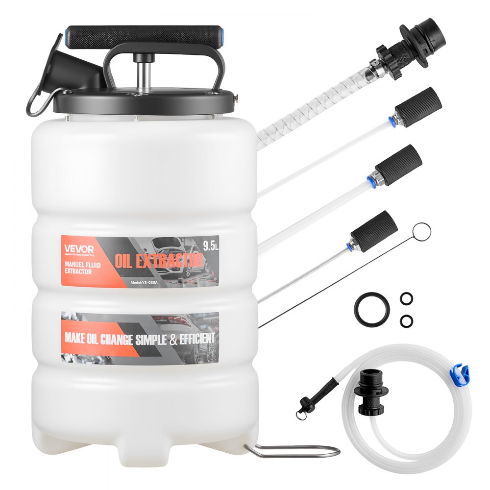 Liquid Extractor, 9.5L Capacity, Manual Oil Suction Pump with Hose & Extension Hoses, Oil Transfer System with HDPE Tank, Pump Tool for Cars, Lawnmowers, Boats