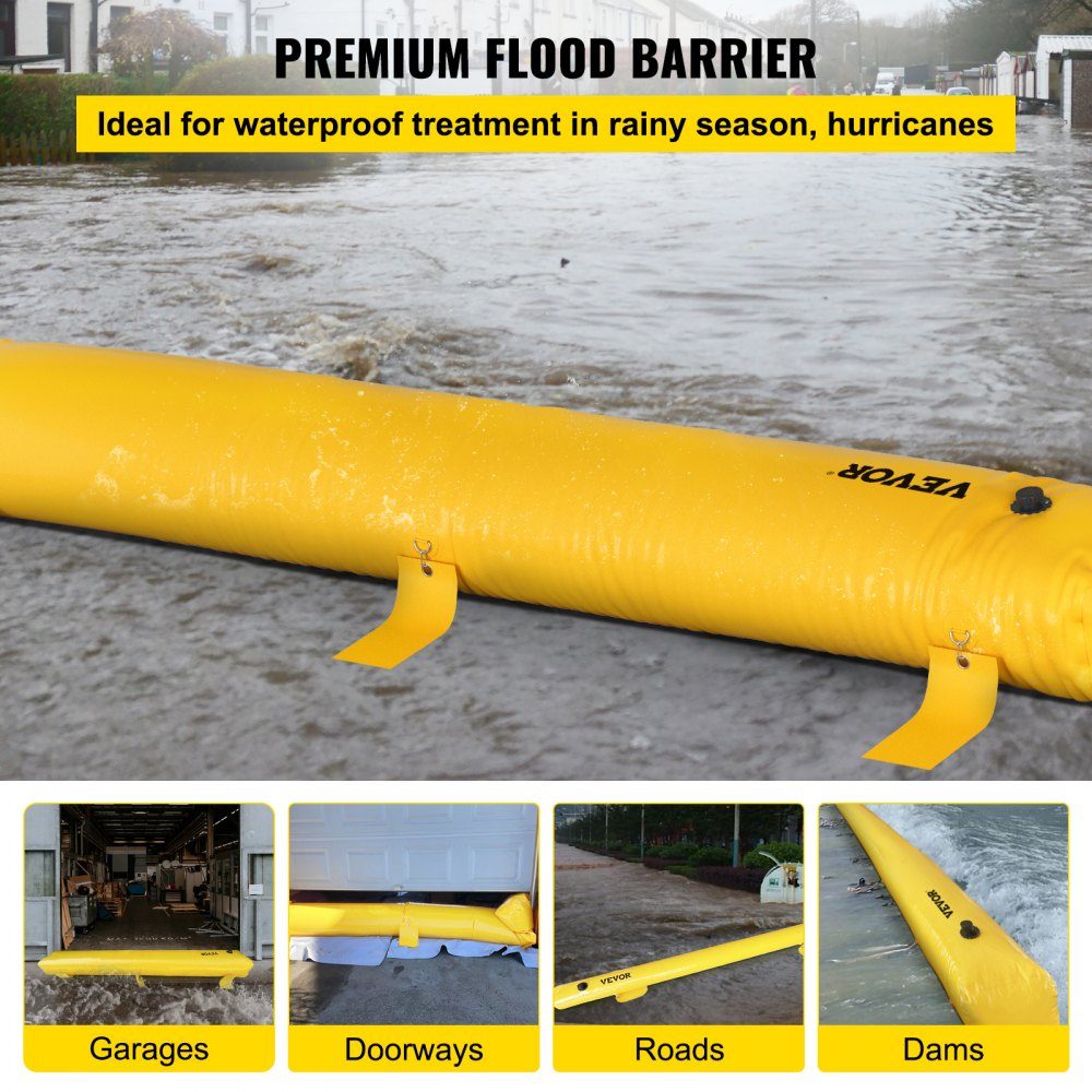Barrière contre les inondations Protection contre les inondations de 290 L, sacs de sable de silo de 300 kg, protection contre les inondations et étanchéité de 7,32 m x 25,4 cm x 15,3 cm, barrière d'eau en PVC, prévention des crises et réutilisable