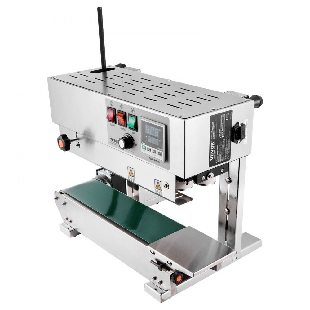 Kontinuierliche Beutelbandschweißmaschine, 0,24–0,47 Zoll/6–12 mm Schweißbreite, vertikale Bandschweißmaschine mit digitaler Temperaturregelung, Beutelschweißgerät aus Edelstahl für 0,02–0,8 mm dicke Kunststoffbeutelfolien