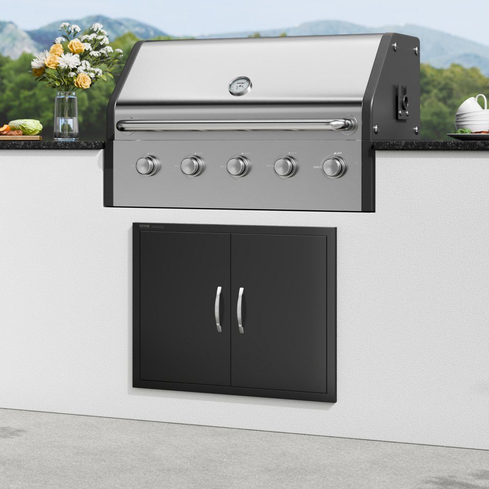 Grill-Zugangstür, 788 x 610 x 46 mm, doppelte Außenküchentür, bündige Montage, Kaltpaneeltür, vertikale Wandtür mit Griffen für Grillinsel-Grillstation (Edelstahl + ölgespritztes Produkt)