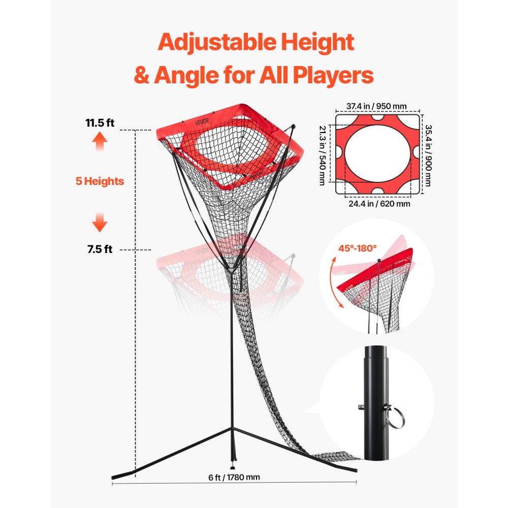 Volleyball trainer net training device, angle and height adjustable volleyball trainer, portable practice net with steel base, carrying bag, target net for hitting and smashing Volleyball trainer net training device, angle and height adjustable volleyball trainer, portable practice net with steel base, carrying bag, target net for hitting and smashing