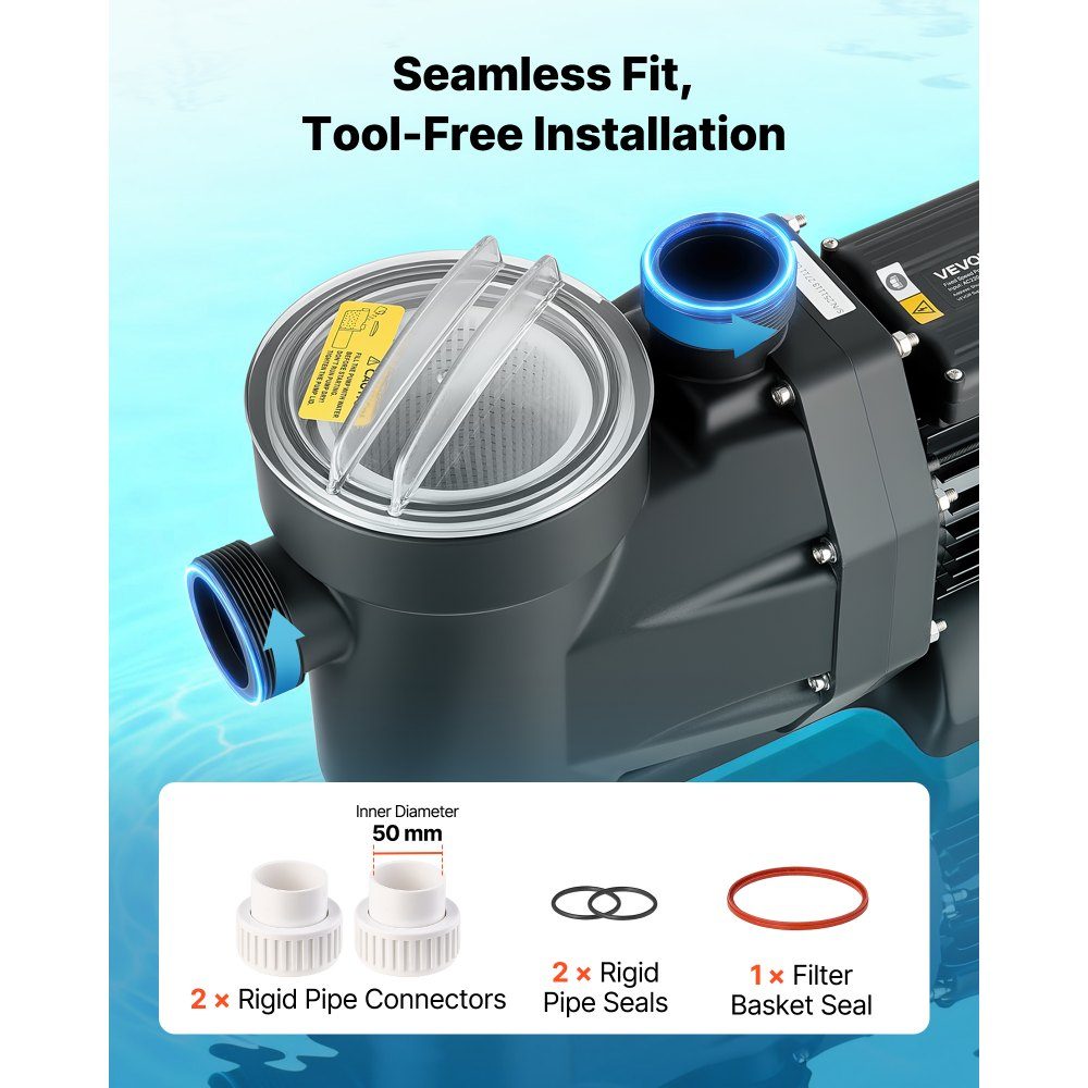 Pompe de piscine, 1300 W, débit maximum de 28 800 L/H, pompe de piscine à un étage, 2850 tr/min, tête maximale de 17 m, avec 24-Stunden-Timer et panier filtrant, pour piscines hors sol et enterrées, spas
