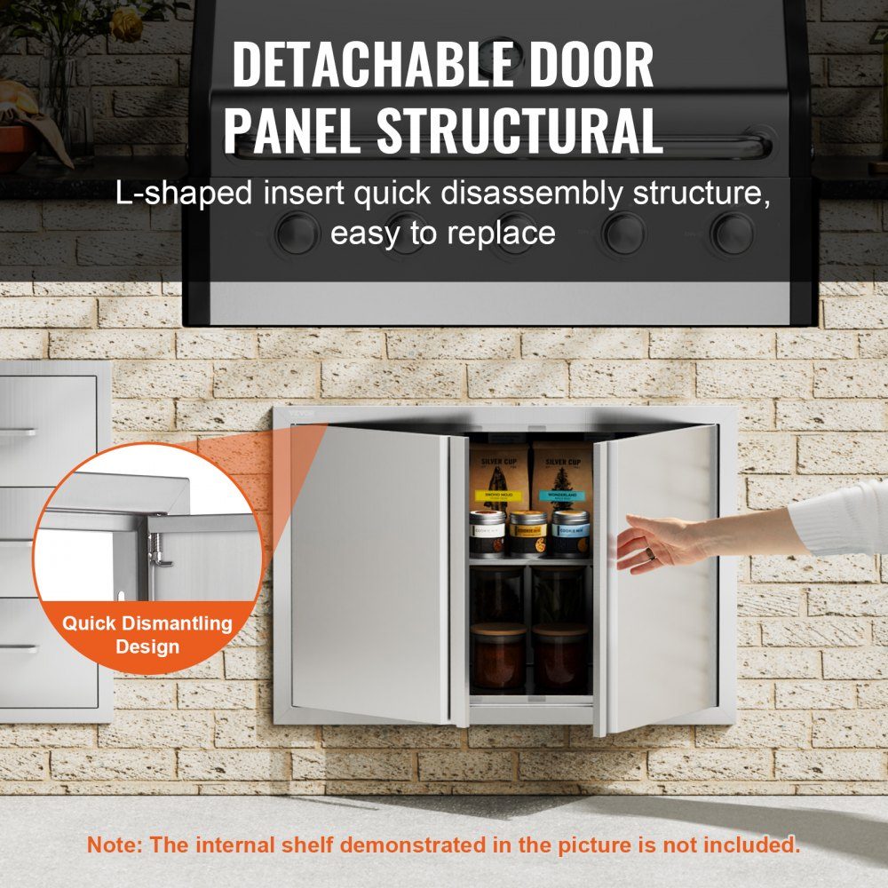 Porte d'accès au gril 774x532mm Double porte de cuisine extérieure encastrée en acier inoxydable, porte murale verticale avec poignées rétractables pour Grill Island Grill Station armoire extérieure