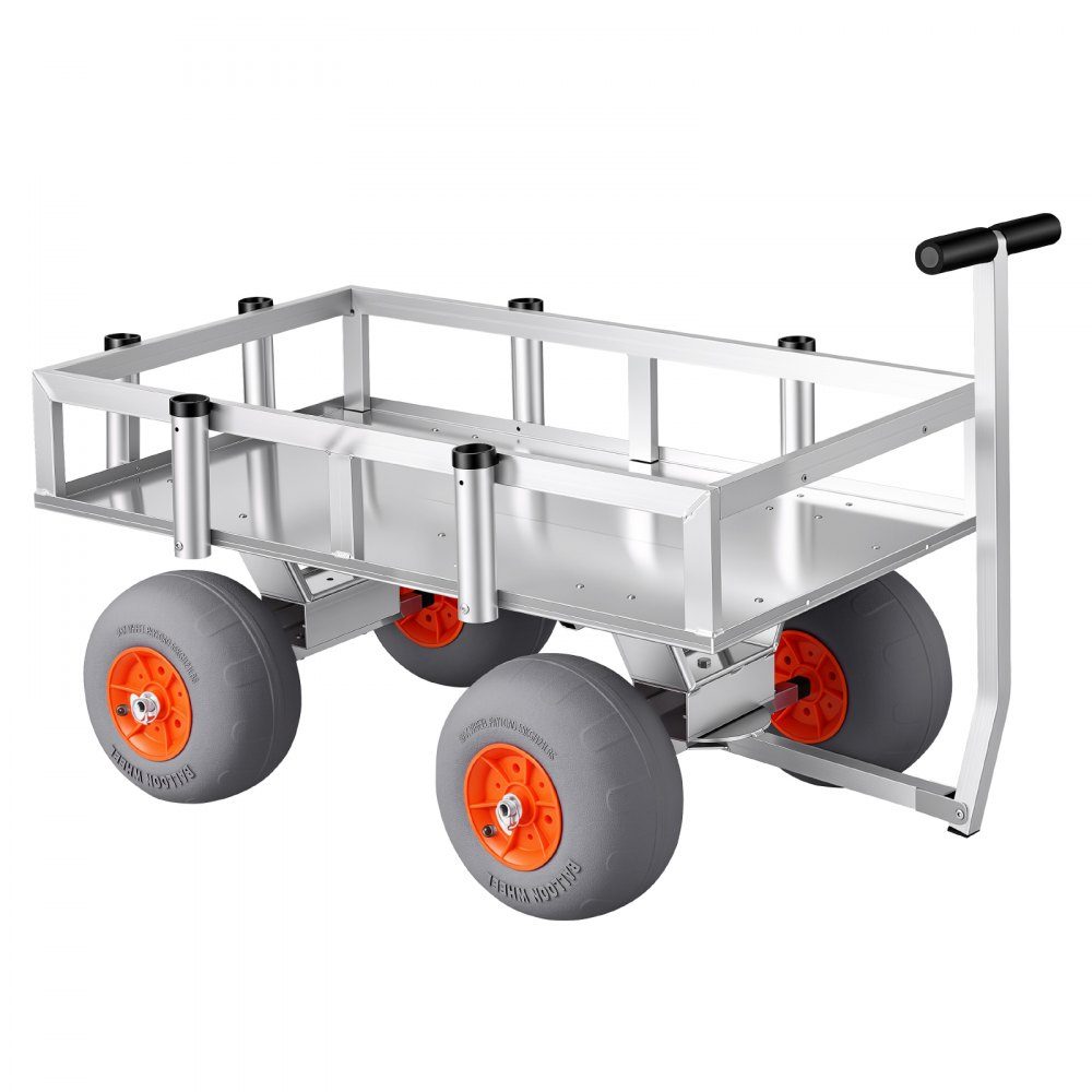 Folding Fishing Trolley, 159kg Handcart with 4 PU Pneumatic Tires for All Terrain, Transport Trolley with Aluminum Frame & 6 Rod Holders, Multifunctional Transport Trolley for Fishing, Camping, Beach