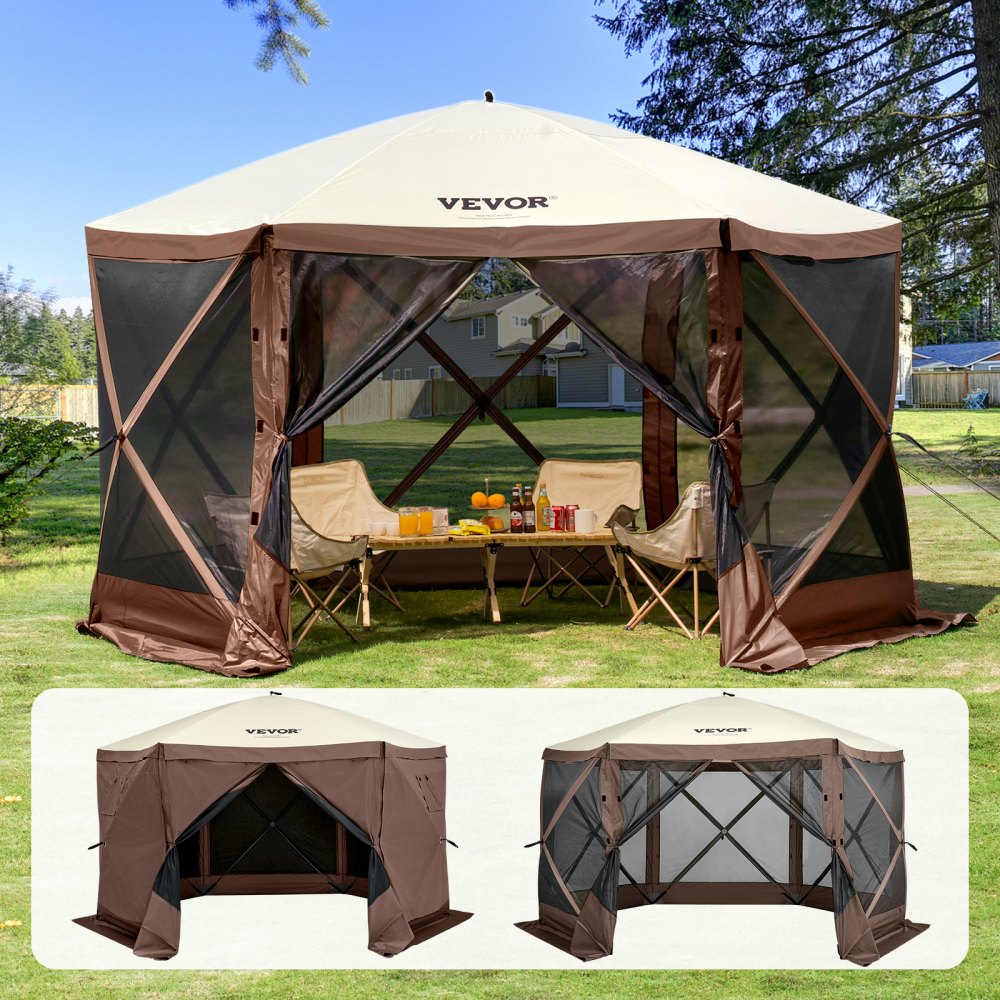 Pop-up tuinhuisje, pop-up tent met 6 zijluifels, zonnescherm met 6 verwijderbare privacywinddoeken en gaasramen, 12,5 x 12,5 voet, snel op te zetten tent met klamboe, bruin Pop-up tuinhuisje, pop-up tent met 6 zijluifels, zonnescherm met 6 verwijderbare privacywinddoeken en gaasramen, 12,5 x 12,5 voet, snel op te zetten tent met klamboe, bruin