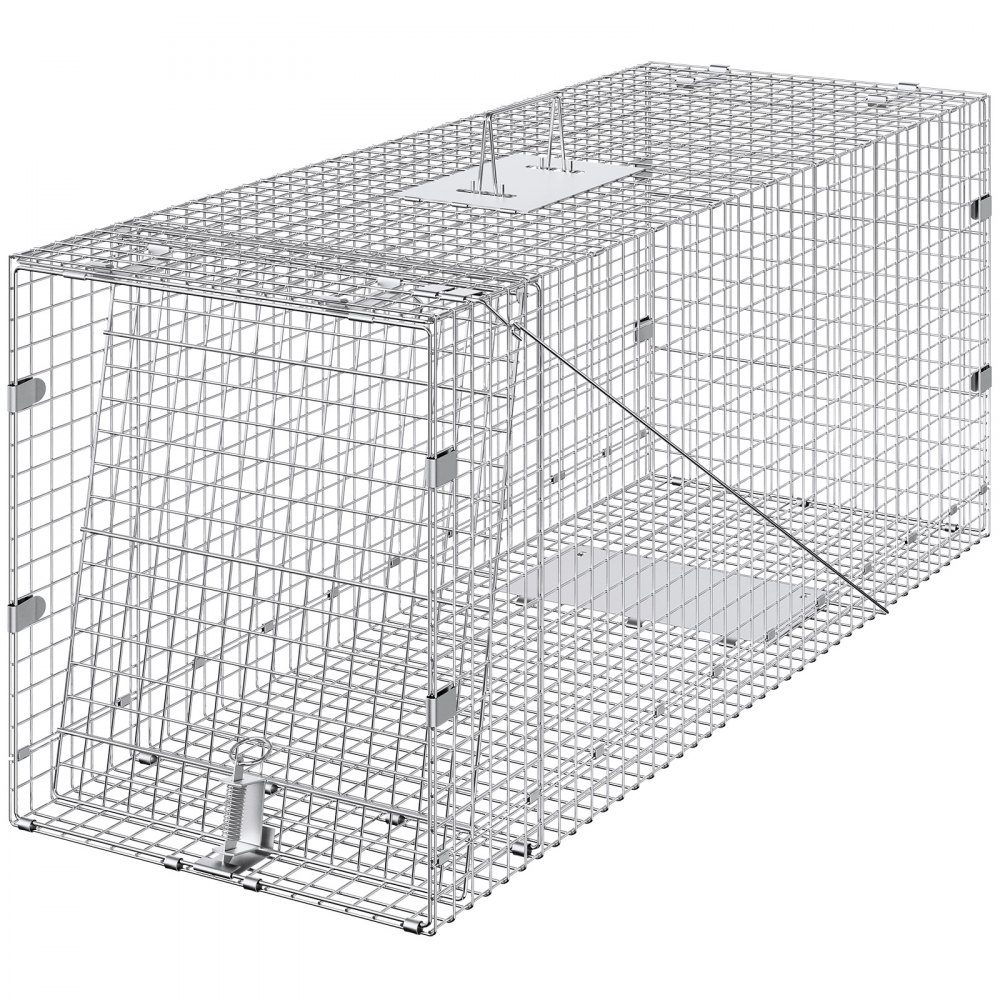 Live Animal Cage Trap 50" x 20" x 26" Humane Galvanized Iron Cat Trap Foldable Animal Trap with Handle for Stray Dogs, Armadillos, Raccoons, Marmots, Foxes