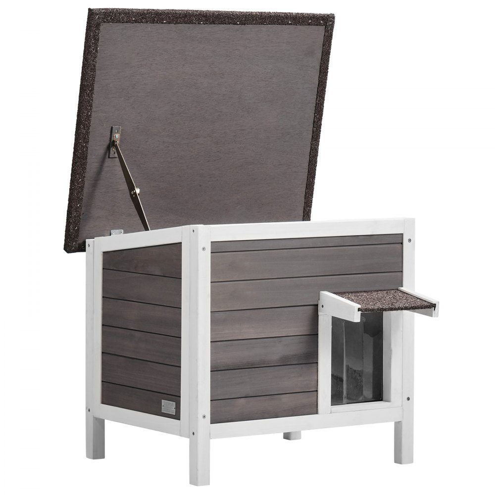 Outdoor Cat House Weatherproof Wild Cat Shelter for Multiple Cats Outdoor Wooden Cat Rabbit House Fully Foam Insulated Open Roof PVC Door Flaps 61 x 50 x 53 cm (L x W x H)