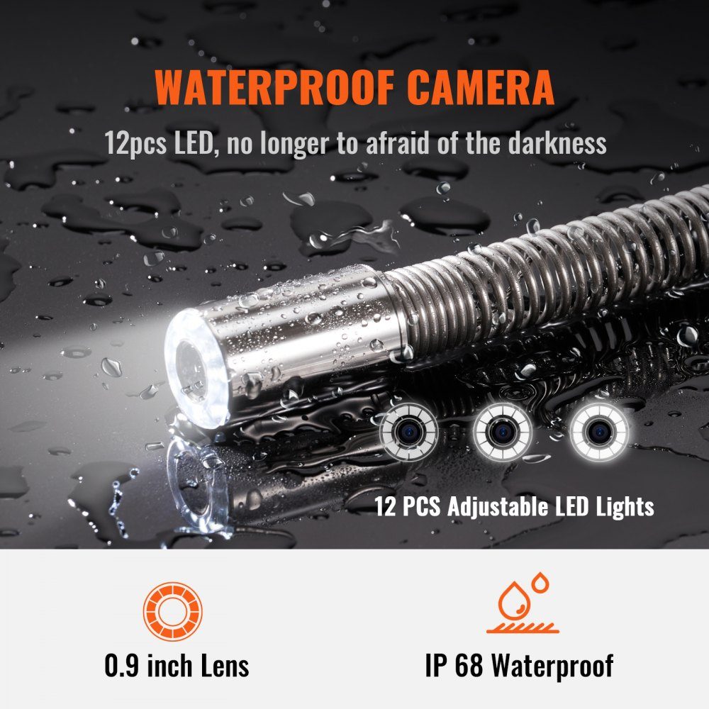 Sewer Camera 50m 23cm Screen Pipe Inspection Camera with DVR Function IP68-Kamera with 12 Adjustable LEDs with a 16GB SD Card for Sewer Pipe Home Sewer Pipe