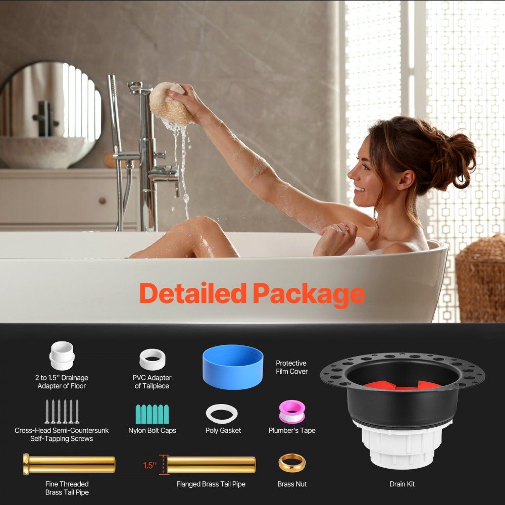 PVC Freestanding Bathtub Drain Set, Coarse Bathtub Drain Set with PVC Drain Adapter, Compatible with Freestanding Bathtubs, Floor Mounted Bathtubs and Island Bathtubs