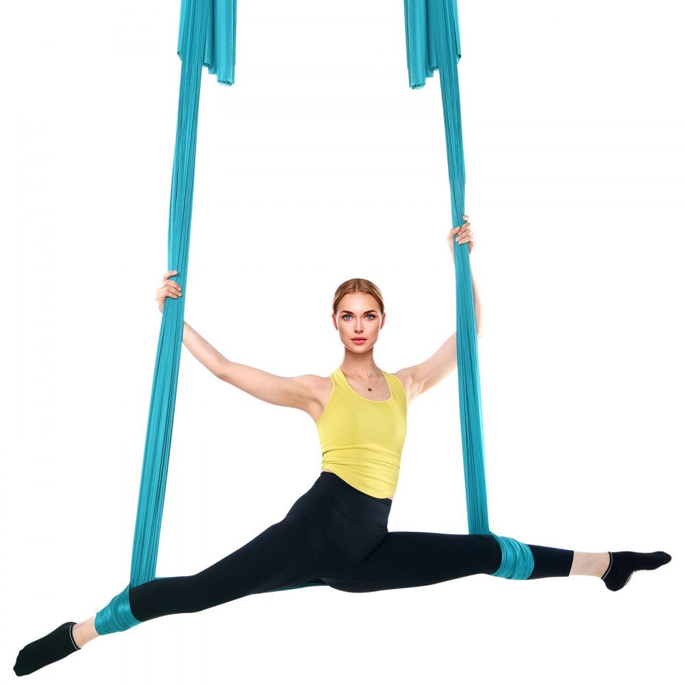 Aerial Yoga Hammock Set 10 x 2.8 m, Blue Aerial Yoga Swing Air Flies, Indoor Aerial Yoga Hammock Swing 1000 kg Max. Load Capacity, Includes Yoga Socks, Steel Carabiner and Aluminum Swivel