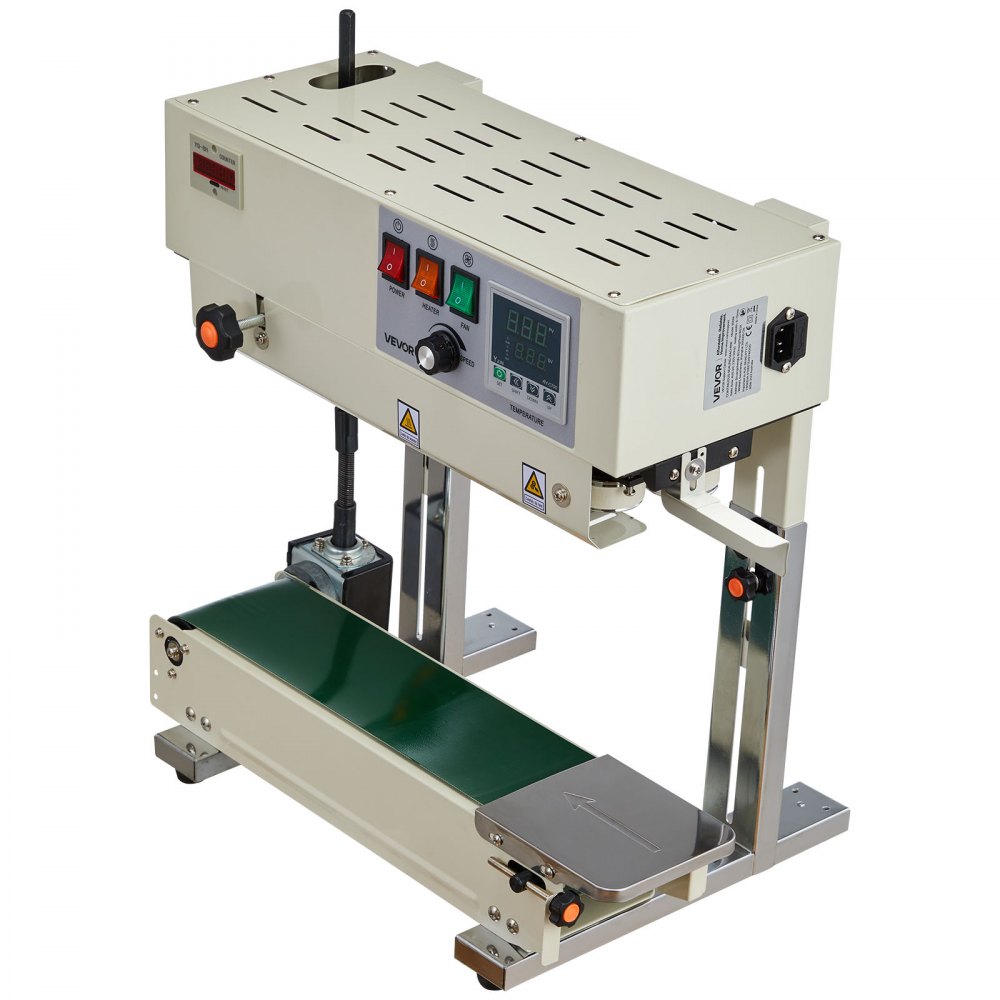 Continu sealmachine, 6-12 mm sealbreedte, verticaal, met roldruk, sealmachine temperatuur en snelheid instelbaar, geschikt voor plastic zakken van 0,03-0,8 mm Continu sealmachine, 6-12 mm sealbreedte, verticaal, met roldruk, sealmachine temperatuur en snelheid instelbaar, geschikt voor plastic zakken van 0,03-0,8 mm