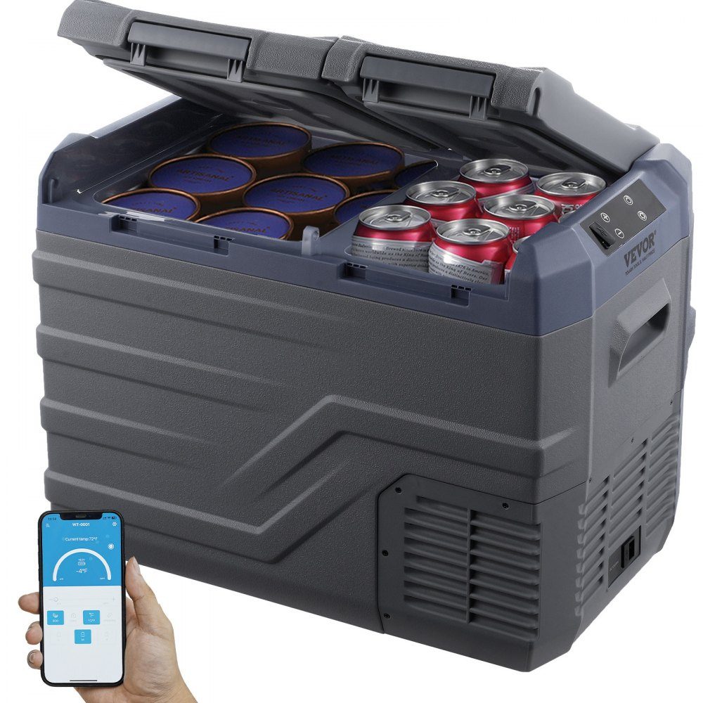 Car Fridge, 32L Portable Dual Zone Freezer, 12V Car Fridge, Adjustable Range from -4℉ to 68℉, 12/24V DC and 100-240V AC Compressor Cooler for Camping, RV