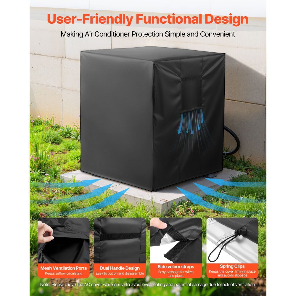 Air Conditioner Cover 960 x 960 x 1010mm Triple Layer Waterproof Polyester Fabric Protective Cover Universal Fit Black