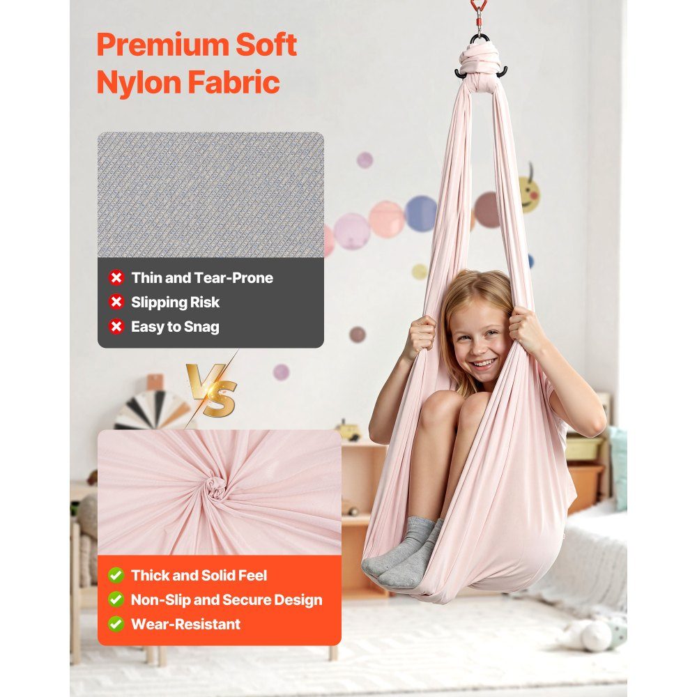 Aerial Yoga Hammock, Maximum Load 300lbs, Yoga Swing with Nylon Fabric, Daisy Rope and PE Zipper Bag, Gymnastics Swings, Dual Function, Anti-Gravity Exercises, Pink
