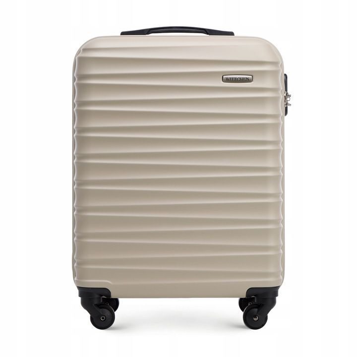 Premium Koffer Reisekoffer Bordkoffer mit Rippen ABS-Kunststoff 34l Beige