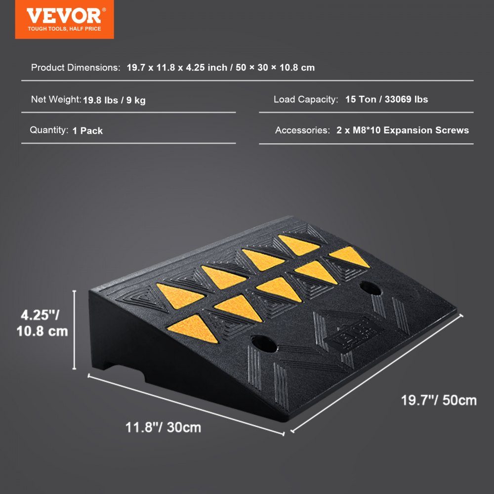 Drempelhelling massief rubberen deur drempelhelling max. draagvermogen tot 15 ton stoeprand 50x30x10,8cm rolstoeloprit oprit rubberen oprit geschikt voor oneffen stoepranden