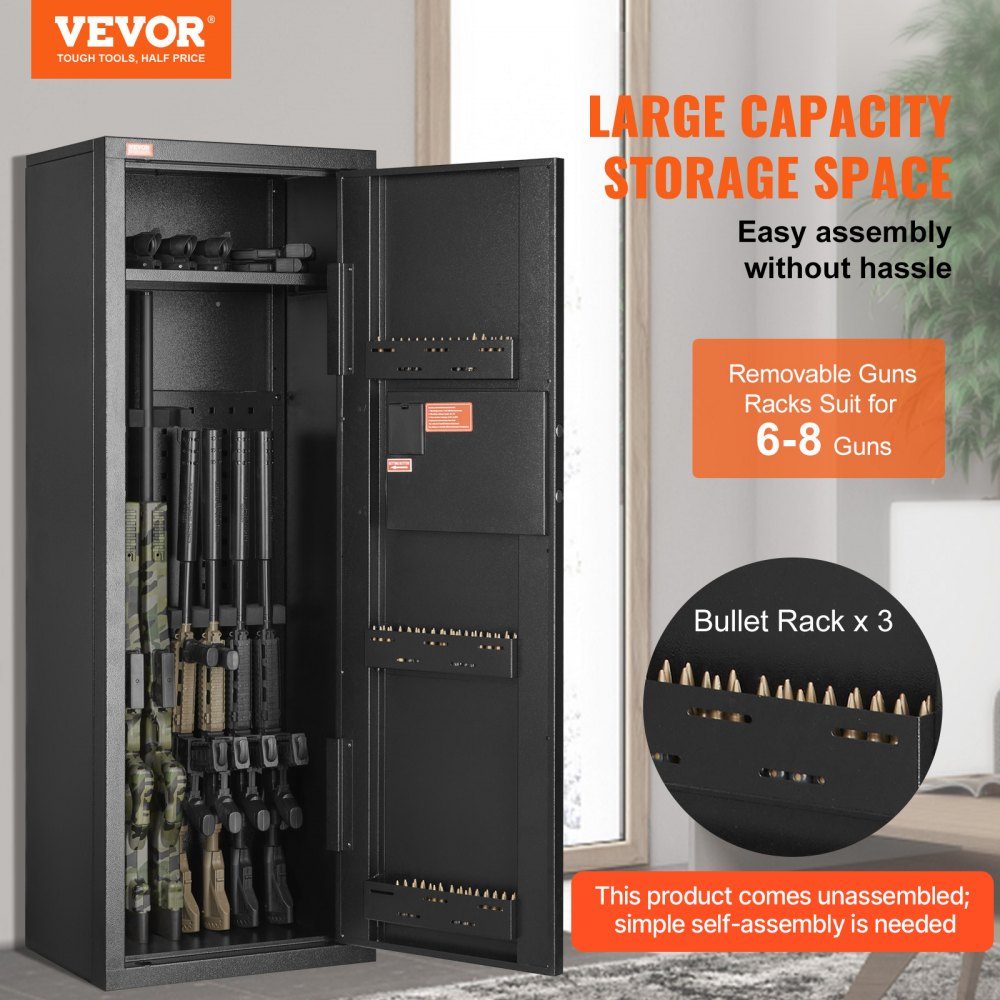 Gun Cabinet for 6-8 Rifles, Gun Safe with Lock and Digital Keypad, Gun Cabinet with Removable Shelf, Gun Cabinet for Home Rifles and Shotguns, Assembly Required