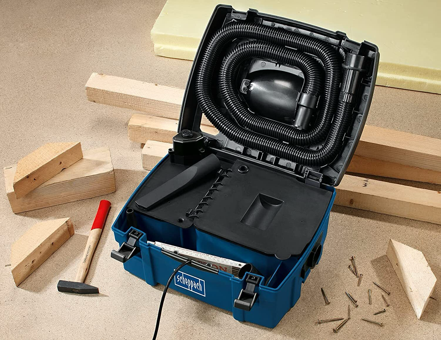 Scheppach Saugsystem HD2P 3in1 Saugsauger - 1250 Watt | Luftleistung: 120m³/h | Fassungsvermögen: 5 l | Filtergröße: 350 x 250 mm | Schlauch Ø/Länge: 40 / 2000mm | Ausblasfunktion