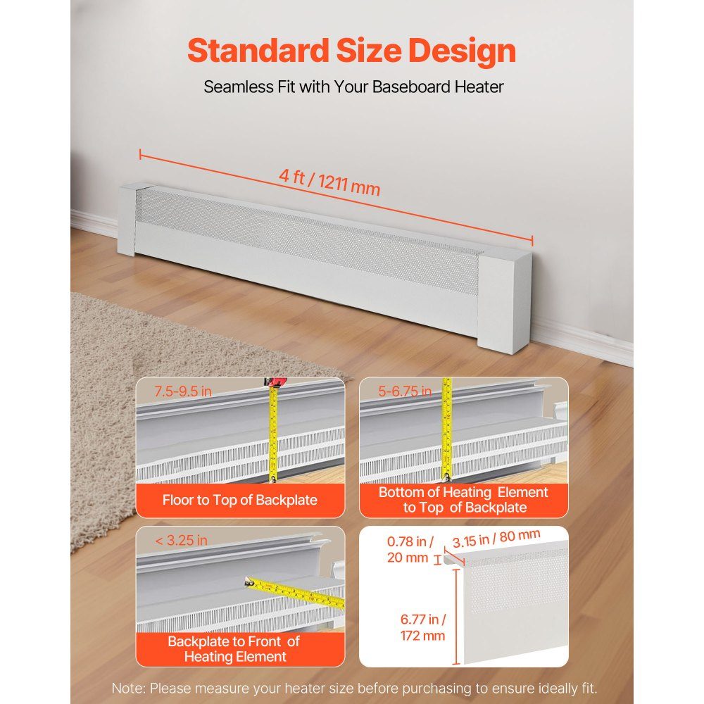 Couvercles de chauffage série Basic 1221 x 80 x 193 mm, couvercle avant de radiateur électrique standard, couvercle de remplacement en acier robuste pour chambre à coucher, blanc – Réf. HT-24393