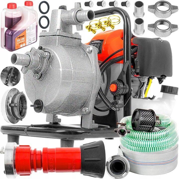 #SALE# Krachtige benzinewaterpomp 300l/min XXL starterset met zuigslang & 20m brandslang