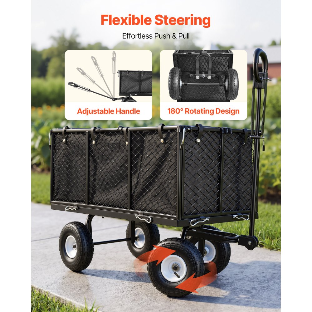 Handcart 544 kg, Handcart with Pneumatic Tires, Adjustable Handle, Removable Sides, Beach Cart, Camping Cart, Garden Cart for Attachment to ATV or Tractor, Black Handcart 544 kg, Handcart with Pneumatic Tires, Adjustable Handle, Removable Sides, Beach Cart, Camping Cart, Garden Cart for Attachment to ATV or Tractor, Black