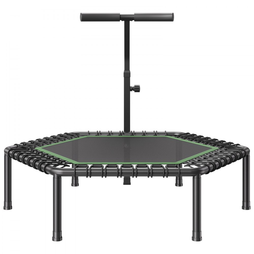 Indoor fitnesstrampoline voor volwassenen, mini-trampoline met een draagvermogen van 205 kg, rebounder-trampoline van 1385 mm met in 3 niveaus in hoogte verstelbare handgreep en schuimrubberen handgreep, hometrainer, sportuitrusting Indoor fitnesstrampoline voor volwassenen, mini-trampoline met een draagvermogen van 205 kg, rebounder-trampoline van 1385 mm met in 3 niveaus in hoogte verstelbare handgreep en schuimrubberen handgreep, hometrainer, sportuitrusting