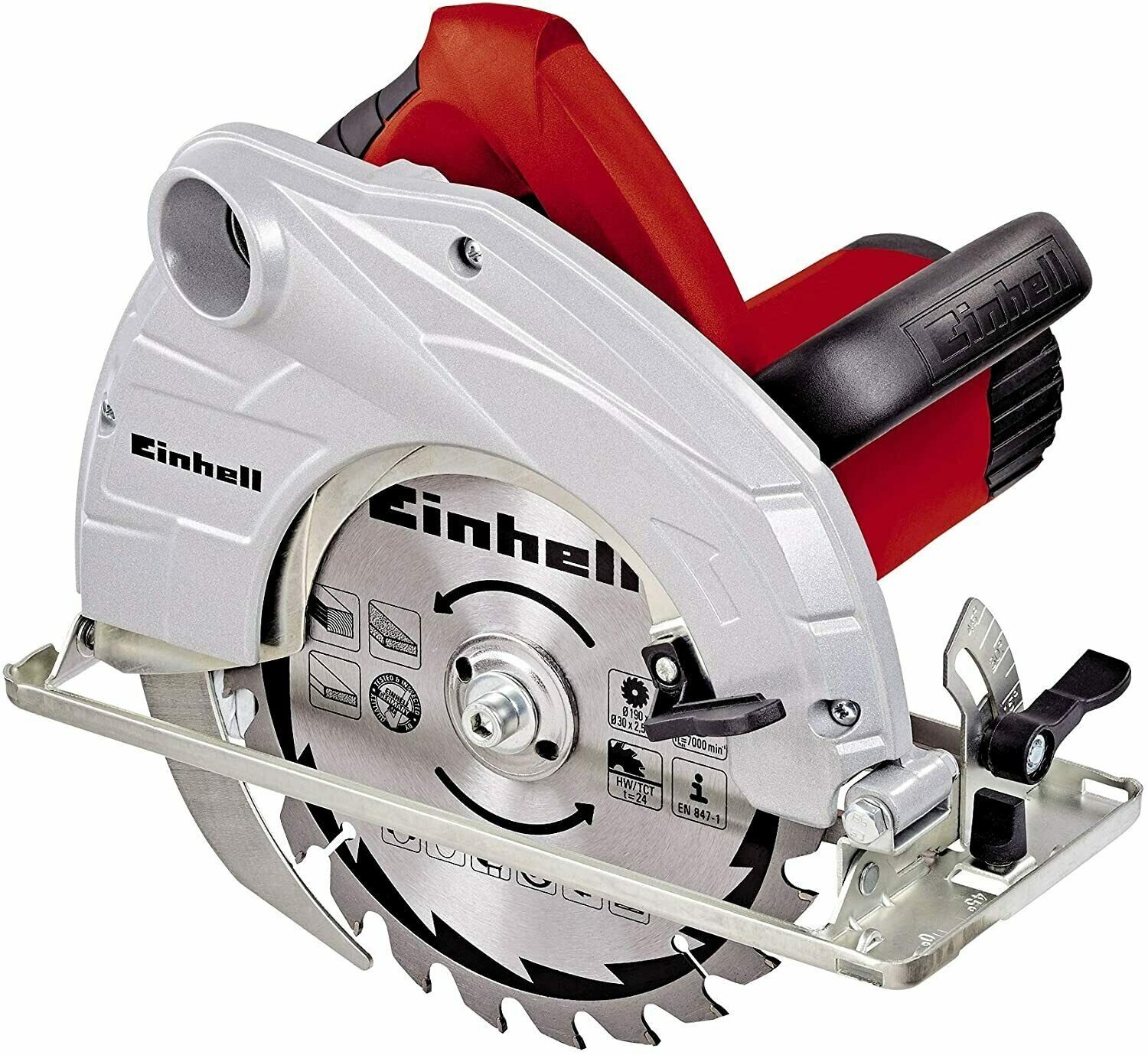 Ręczna piła tarczowa Einhell TC-CS 1400 (1400 W, maks. 66 mm, brzeszczot Ø 190, 24 zęby, miękki start, prowadnica wzdłużna)