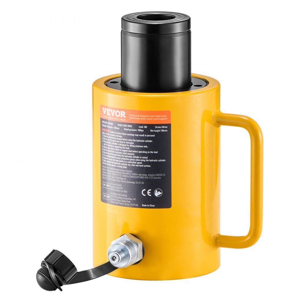 Hydraulic Cylinder Jack Capacity 30 Ton Hydraulic Cylinder 50mm Stroke Single Acting Portable Yellow Hydraulic Cylinder Hollow Piston Jack Hydraulic Bottle 10.8kg for Rigger Manufacturer