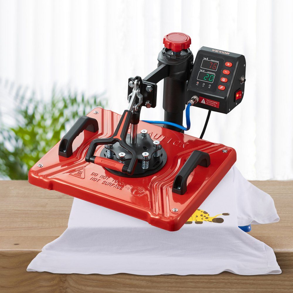 Heat Press 38x30cm Transfer Press 10 in 1 T-Shirt Press Red Textile Press Hot Press 360 Degree Rotating Multifunctional Sublimation Machine