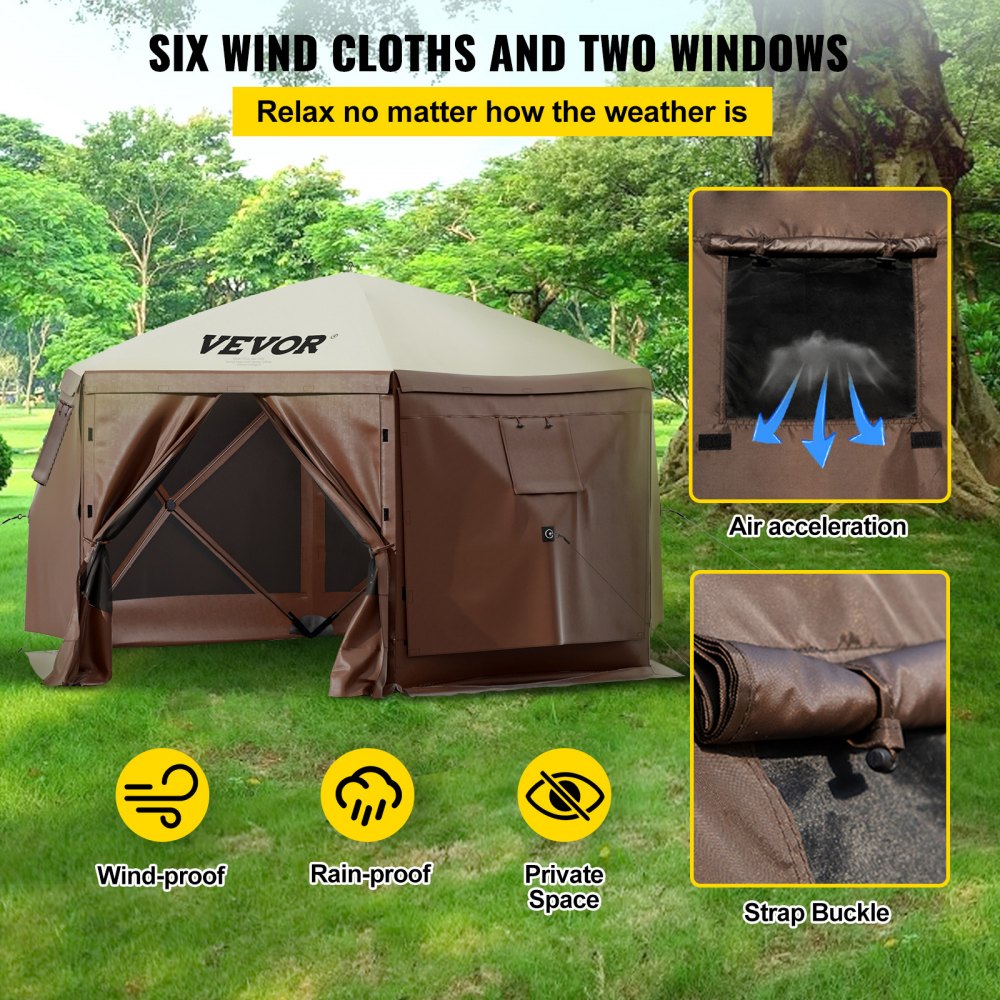 Opvouwbare tuinpaviljoen 3,05 m x 3,05 m 6-zijdige pop-up campingluifeltent met gaasramen, draagbare draagtas, grondpinnen, groot tuinpaviljoen voor buitenkamperen, gazon en achtertuin Opvouwbare tuinpaviljoen 3,05 m x 3,05 m 6-zijdige pop-up campingluifeltent met gaasramen, draagbare draagtas, grondpinnen, groot tuinpaviljoen voor buitenkamperen, gazon en achtertuin