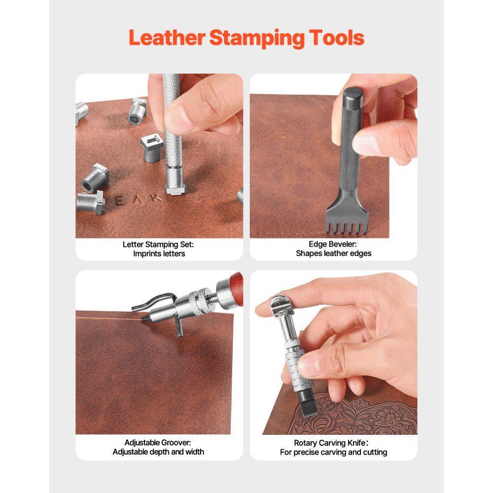 61pcs Leather Craft Tool Set with Portable Canvas Storage Bag Tools Graphic Tool Punch Tool Sewing Tool Cutting Tools Ideal for Beginners DIY Professionals