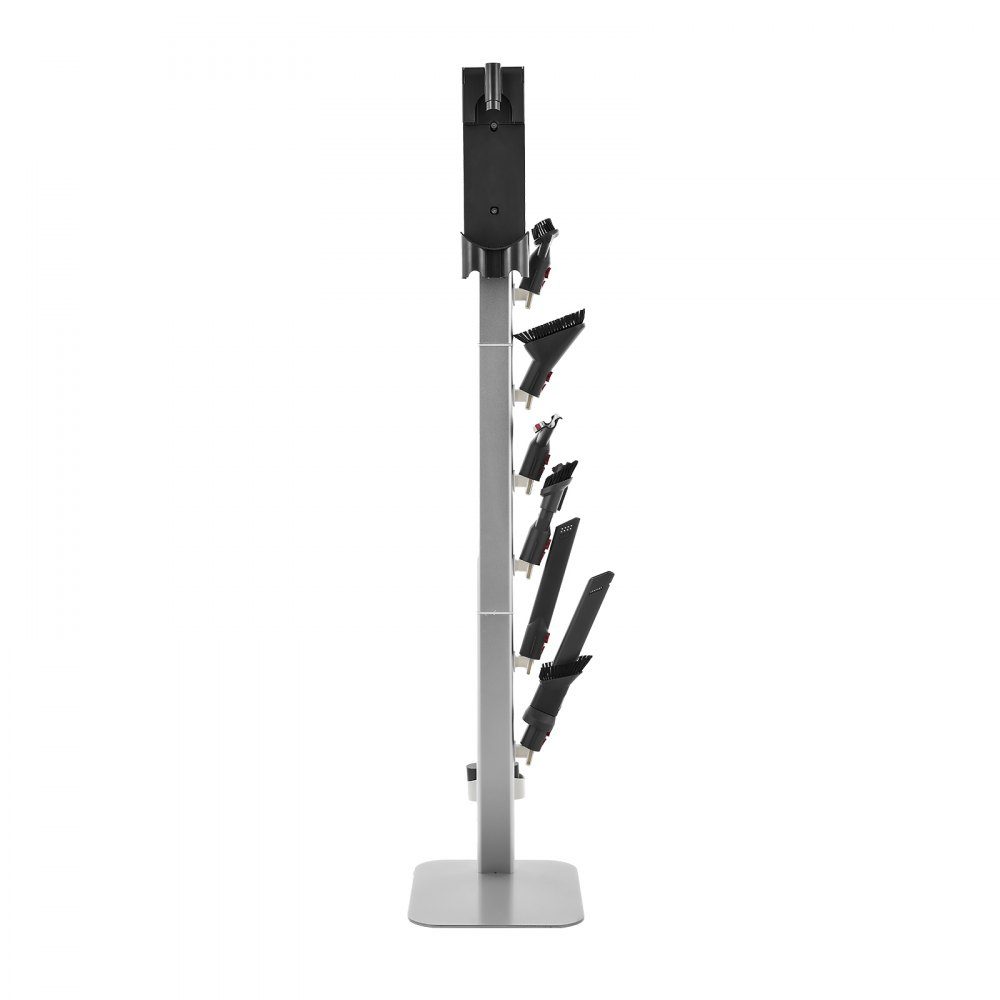 Support d'aspirateur 126 cm compatible avec les aspirateurs verticaux et accessoires Dyson G5 V15 V12 V11 V10 V8 V7 V6 Series Support de sol avec 6 crochets et patins antidérapants Argenté