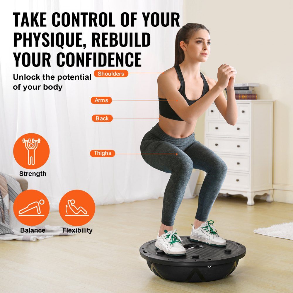Half Exercise Ball Trainer, 23" Balance Ball Trainer, 660lbs Load Capacity Stability Ball, Yoga Ball with Resistance Bands and Pump, Strength Fitness Ball for Home Gym, Full Body Workout, Black