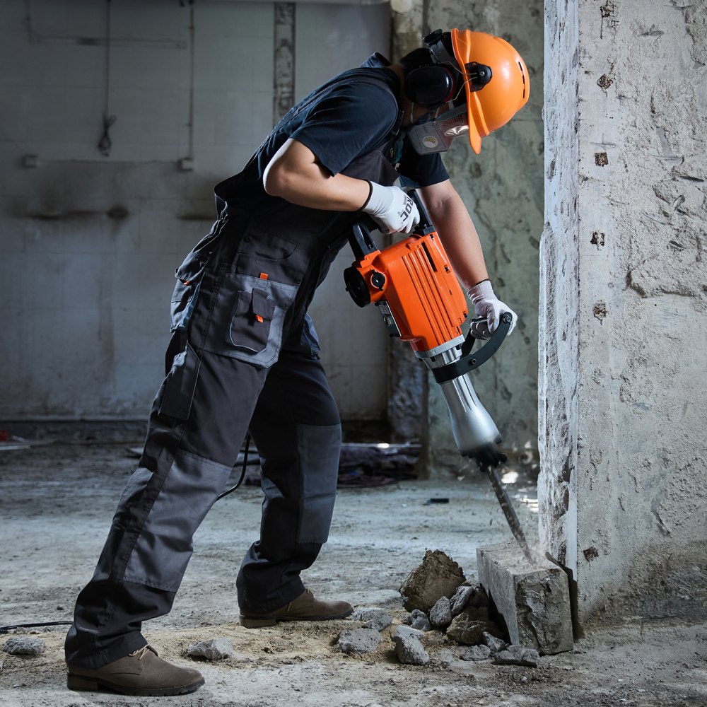 Hochleistungs-Betonbrecher, Abbruchhammer 2200 W, elektrischer Abbruchhammer, Bohrhammer, Betonhammer, Stemmhammer 1400 BPM, inklusive 6 Meißel, Spitzmeißel, Flachmeißel, Schabmeißel für Schiefer, Beton usw