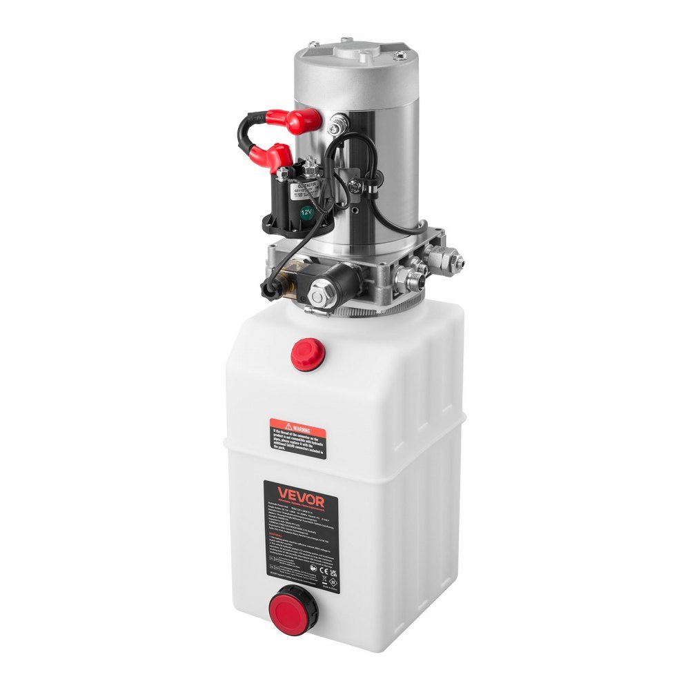 7 Qt hydraulic unit, single acting dump trailer pump, maximum opening pressure 22MPa and flow rate 3.4L/min, 12V DC hydraulic pump with metal reservoir for dump trailer white