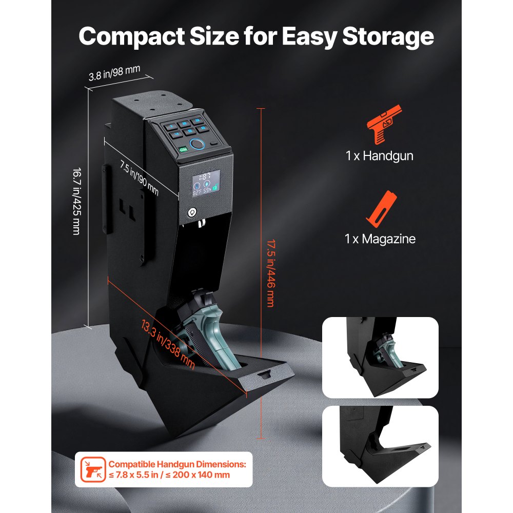 Gun safe gun safe with fingerprint/password (6-digit keypad)/key, gun safe gun case box with LED for 1 gun & magazine, 190 x 98 x 425 mm gun box for bedside table Gun safe gun safe with fingerprint/password (6-digit keypad)/key, gun safe gun case box with LED for 1 gun & magazine, 190 x 98 x 425 mm gun box for bedside table